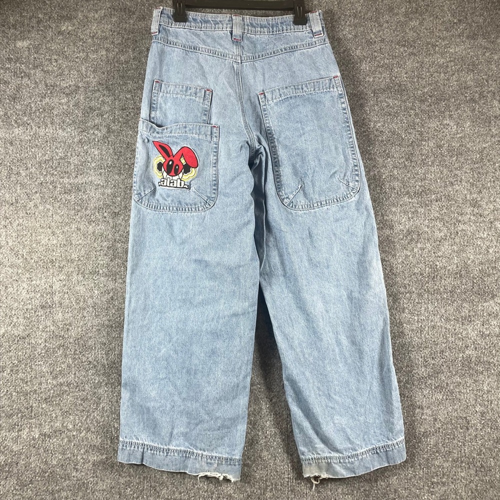 A Lab Jeans Mens 30 Blue Wide Leg Skater Embroidered 26 Inch Mega Leg Distressed